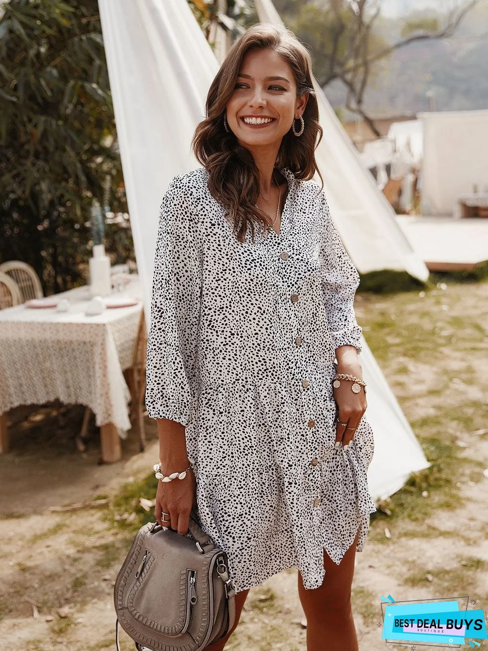 Small Crushed Flower Dress Short Seven-sleeve Skirt