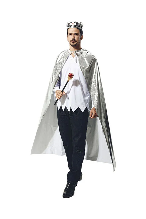 Halloween Cosplay Royal King Cloak Adult Man Costume Silvery-elleschic