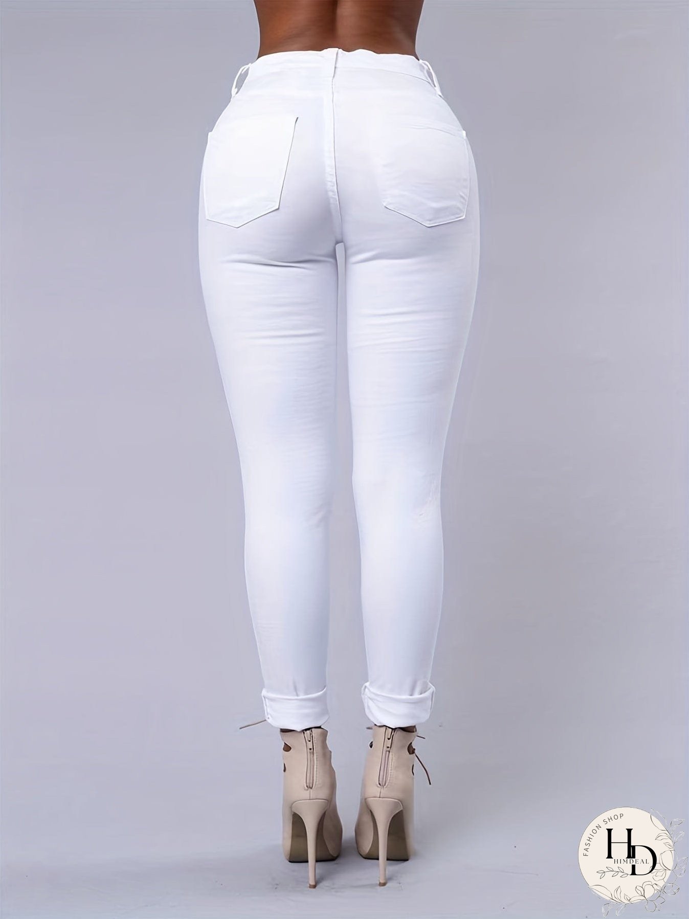 White Denim Jeans with Multiple Rips