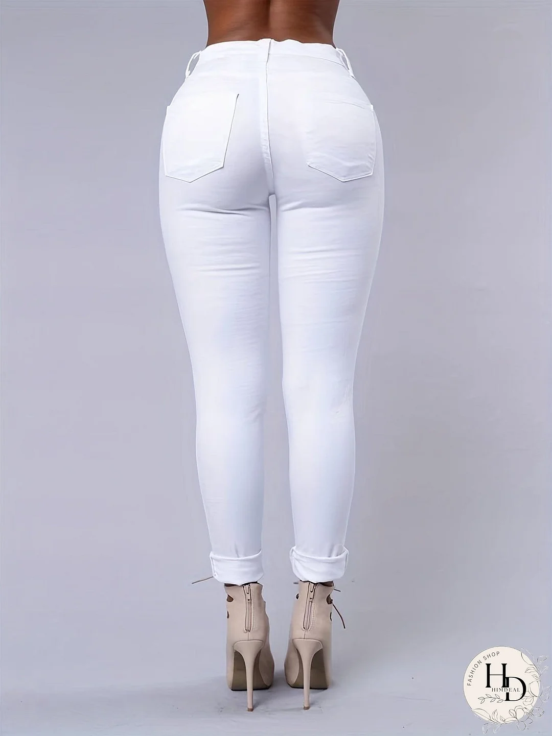 White Denim Jeans with Multiple Rips