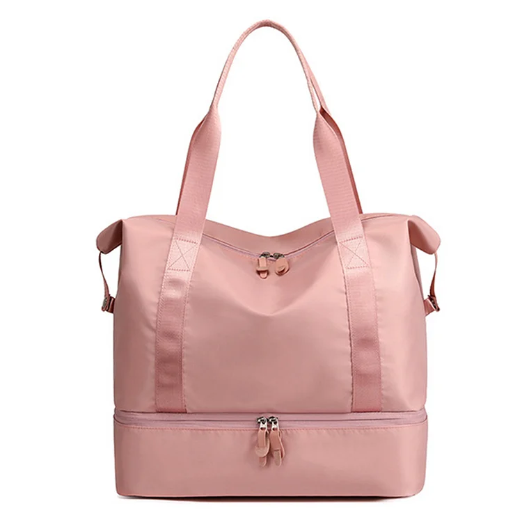 Nylon Fitness Bag Large Capacity Folding Sports Bag for Men Women (Pink)