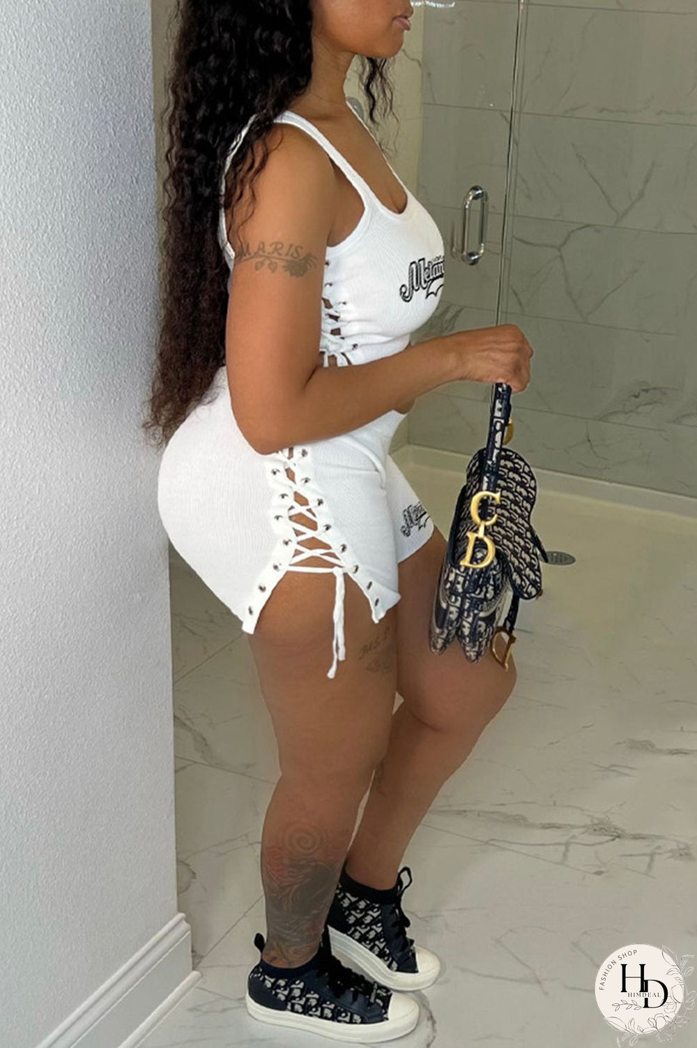 Black Casual Print Bandage U Neck Sleeveless Two Pieces