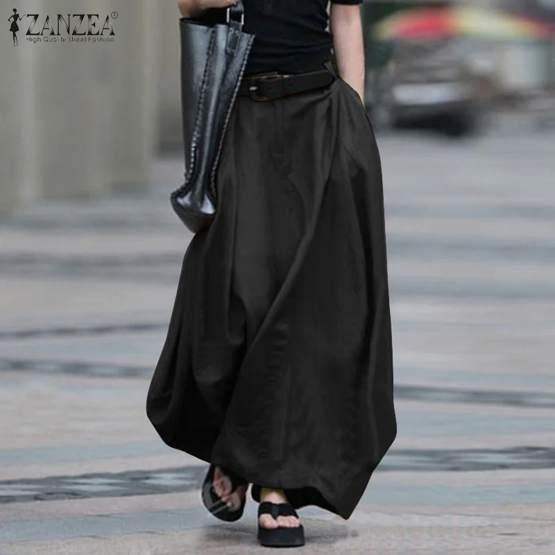 2022 Vintage Summer Skirts ZANZEA Women High Waist Solid Cotton Linen Skirt Saia Female Beach Maxi Long Skirts Jupe Faldas  7