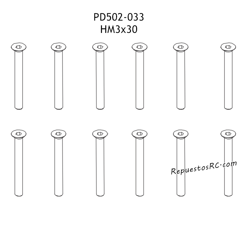 PD RACING TK10 Piezas HM3X30 Tornillo Hexagonal de Cabeza Plana PD502-033