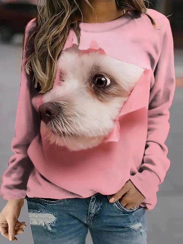 Fashion Dog Print Long-Sleeve Sweatshirt