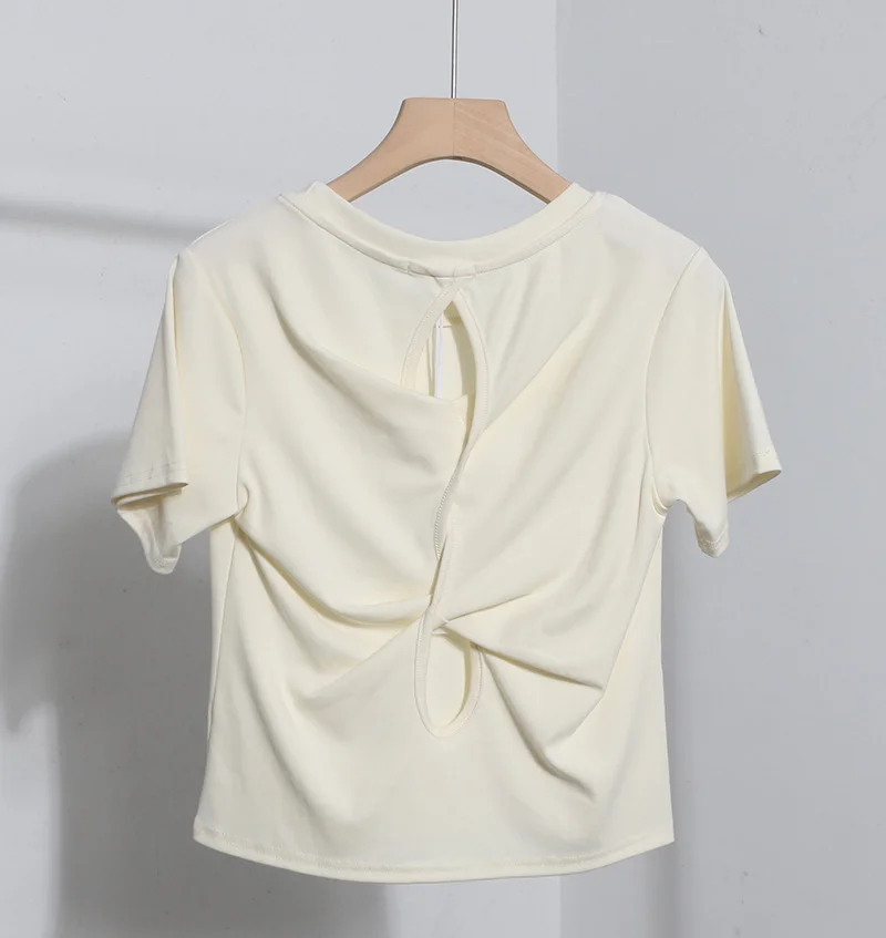 Uveng Design-Sense Short-Sleeved Back Hollow T-Shirt For Women's Summer New Body-Repair Short Small Shirt 87695