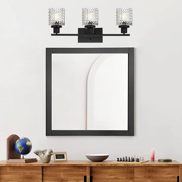 Modern Bathroom Light Fixtures Black Vanity Lights Indoor Wall Mounted Light with Hammered Glass Shade Suitable for Bathroom Living Room Hallway