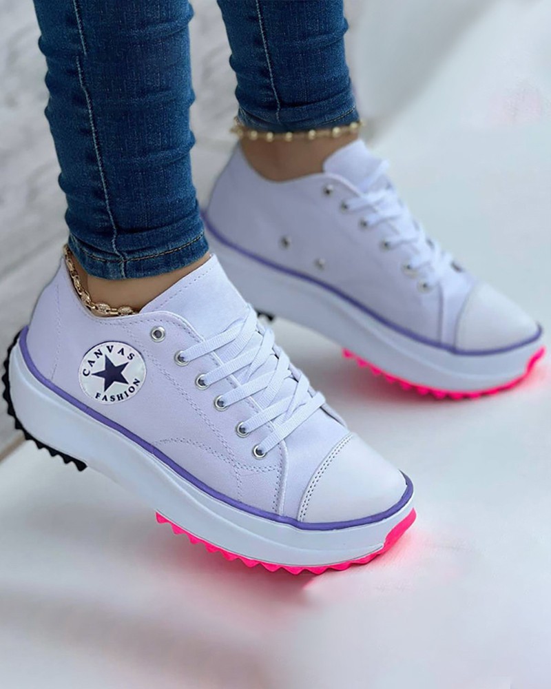 Shoesbtq Solid Studded Eyelet Lace-Up Casual Sneakers - Shoesbtq