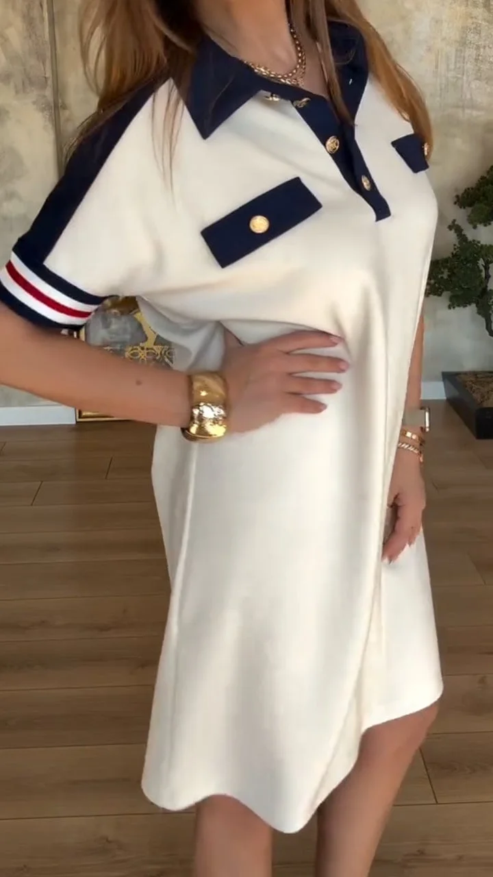 Women's Lapel Striped Loose Casual Dress