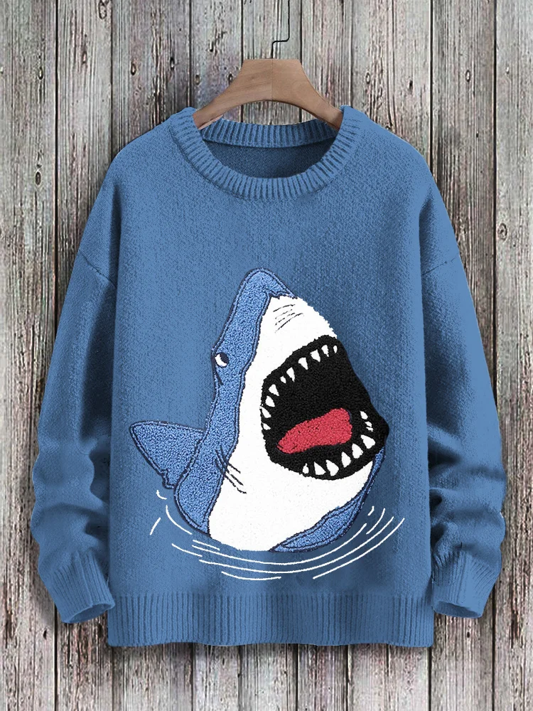 Ocean Shark Knit Art Cozy Loose Sweater