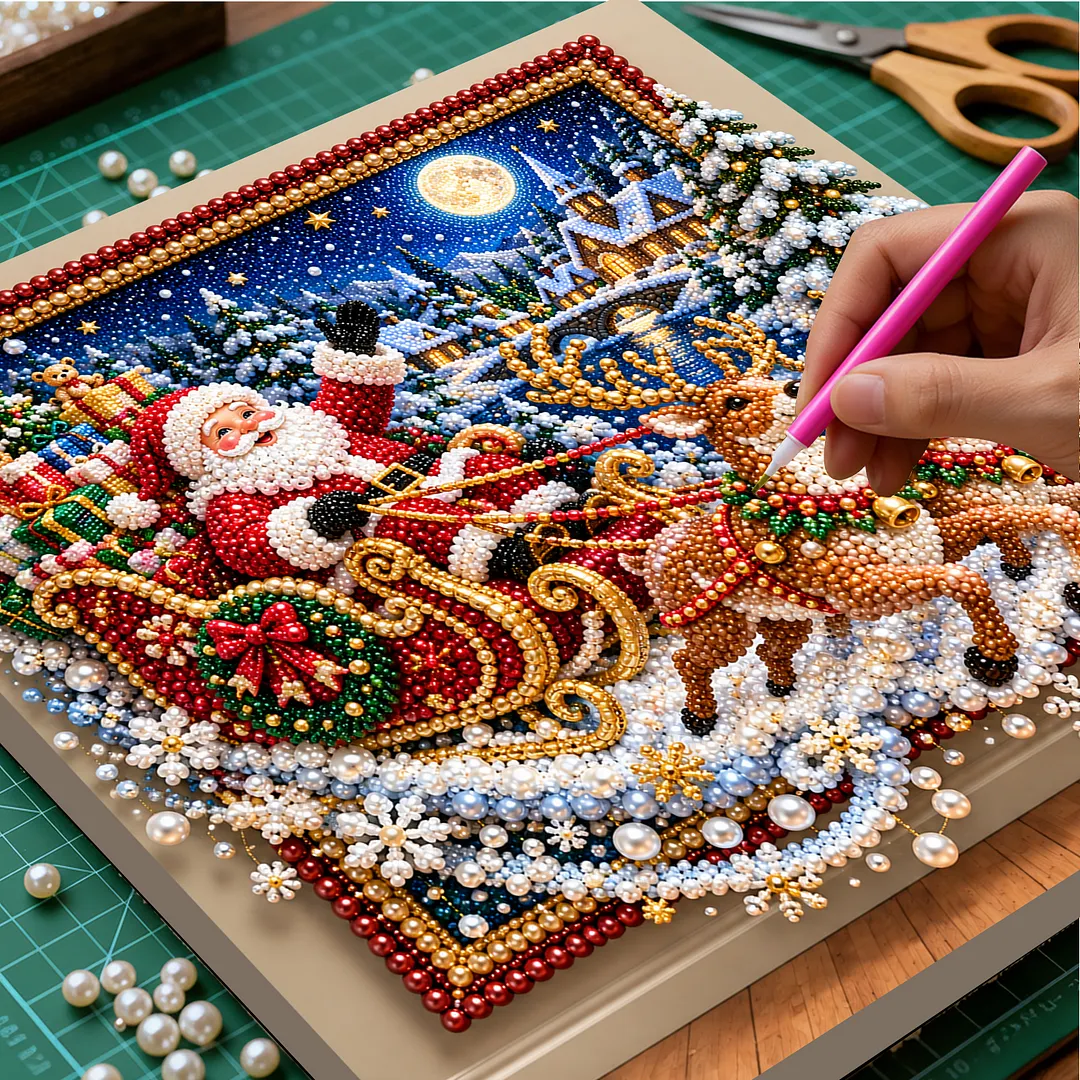 Framed Pearl Painting Kit Santa Claus Night 11.81x11.81in