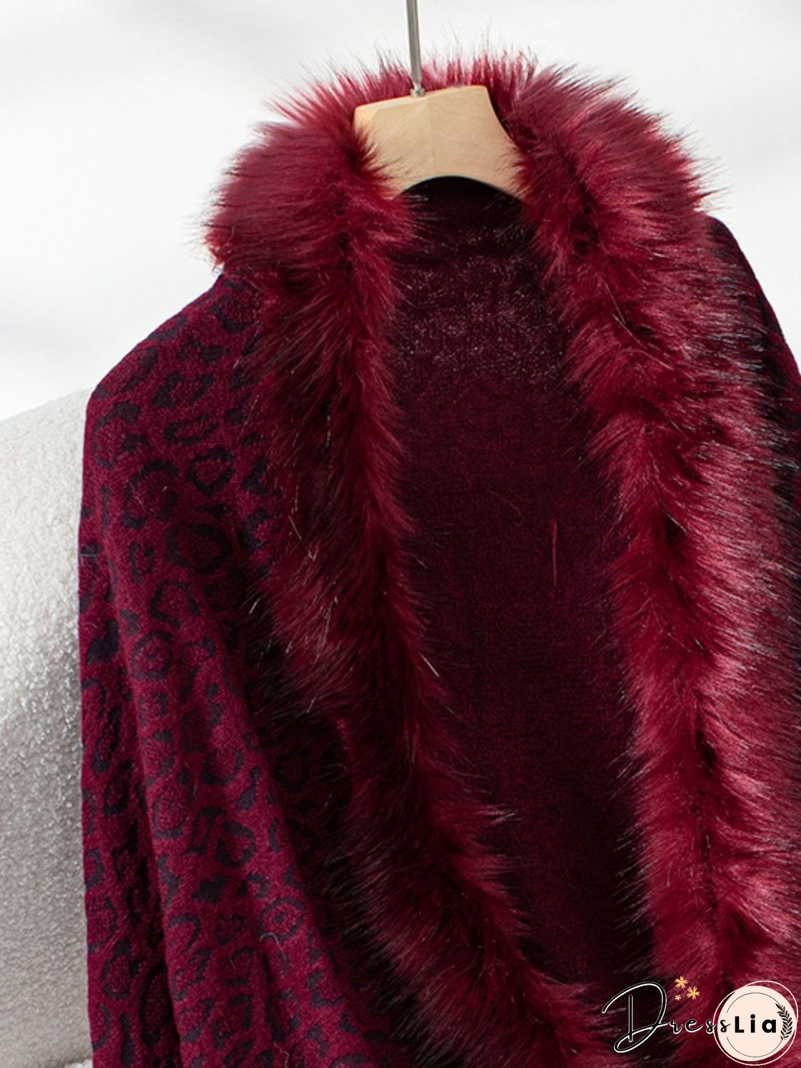 Fringe Leopard Open Front Long Sleeve Poncho