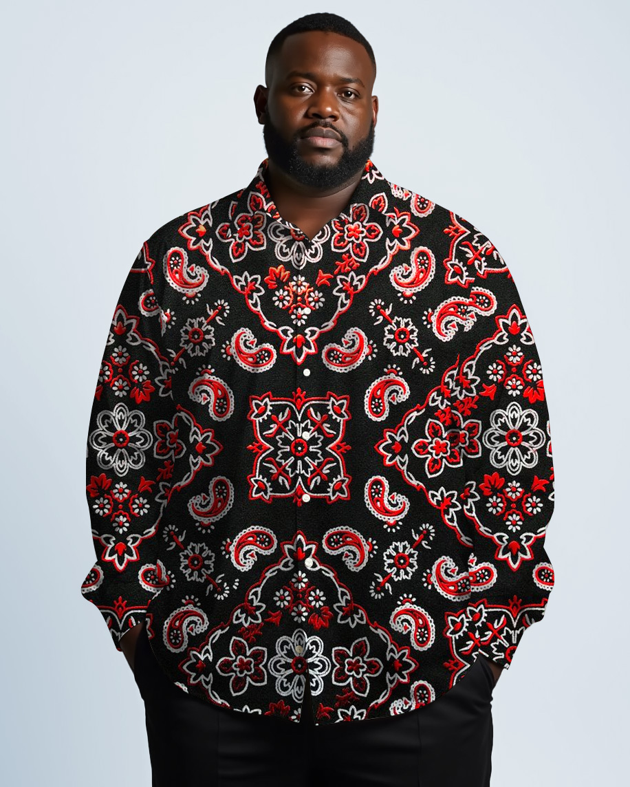 Multicolor Paisley Pattern Business Shirt Lel Long Sleeve Shirt Men's Plus Size