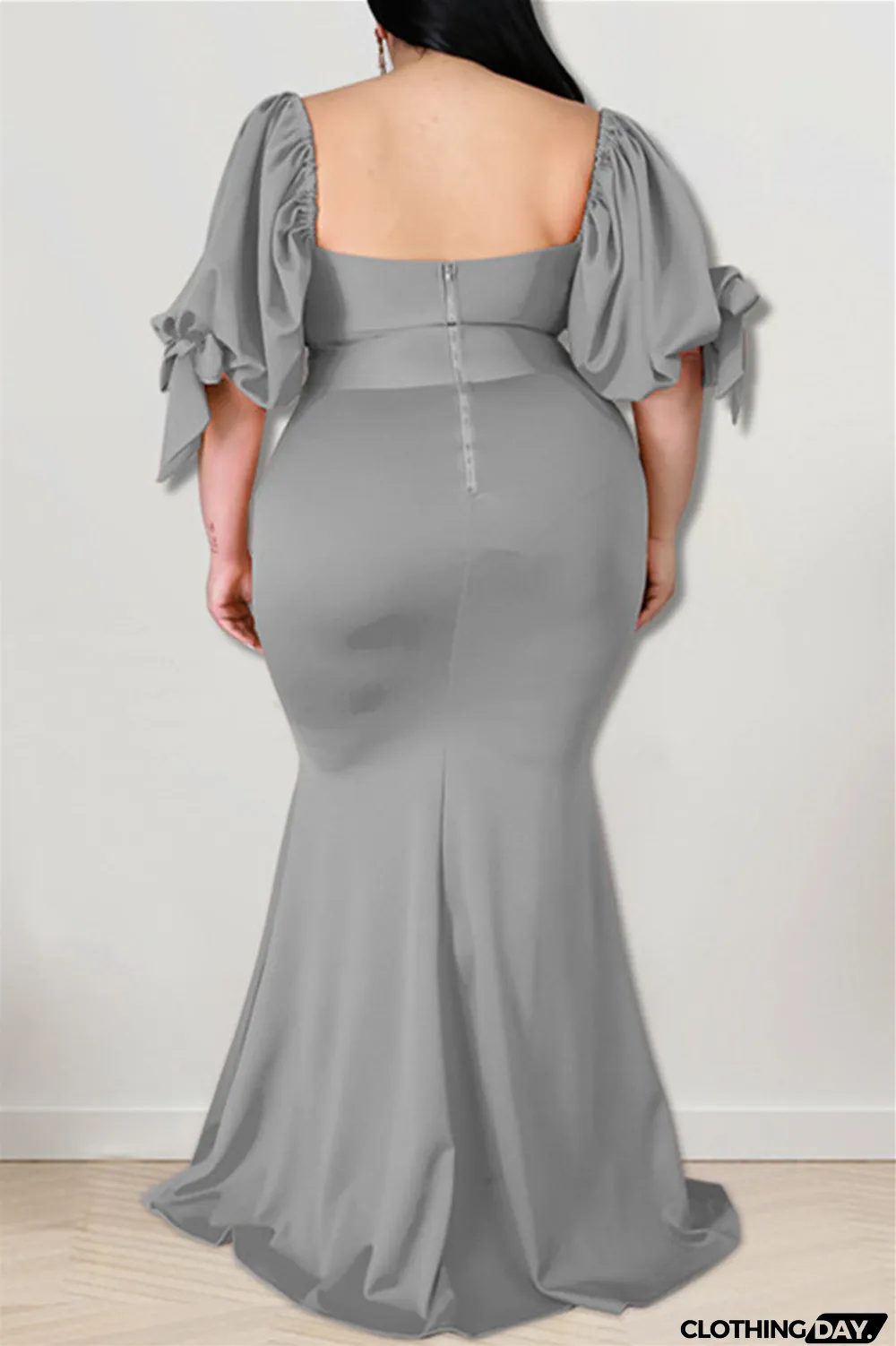 Yellow Fashion Sexy Plus Size Solid Backless Slit Square Collar Evening Dress