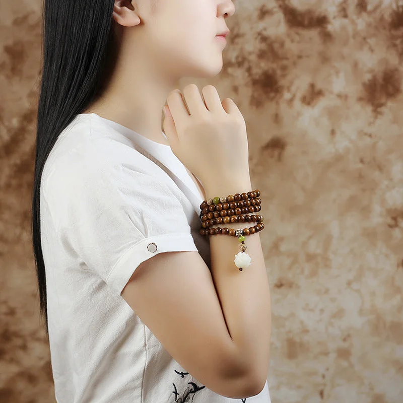 Tibetan Rosewood Lotus Mala Protection Calm Necklace Bracelet