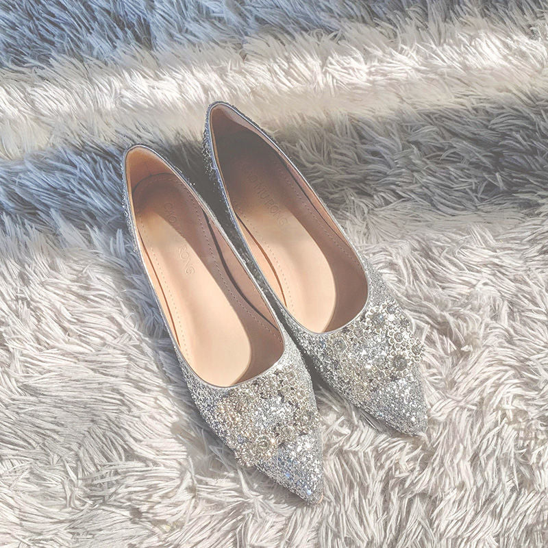 LANFUBEISI Silver Mixed Color Flats Wedding Shoes Women Shine Slip On Ballerina Shallow Loafers Elegant Bridesmaid Ballet Shoes Plus Size42 LANFUBEISI