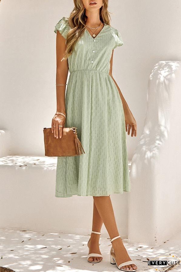 Sweet Elegant Solid V Neck A Line Short Sleeve Dress