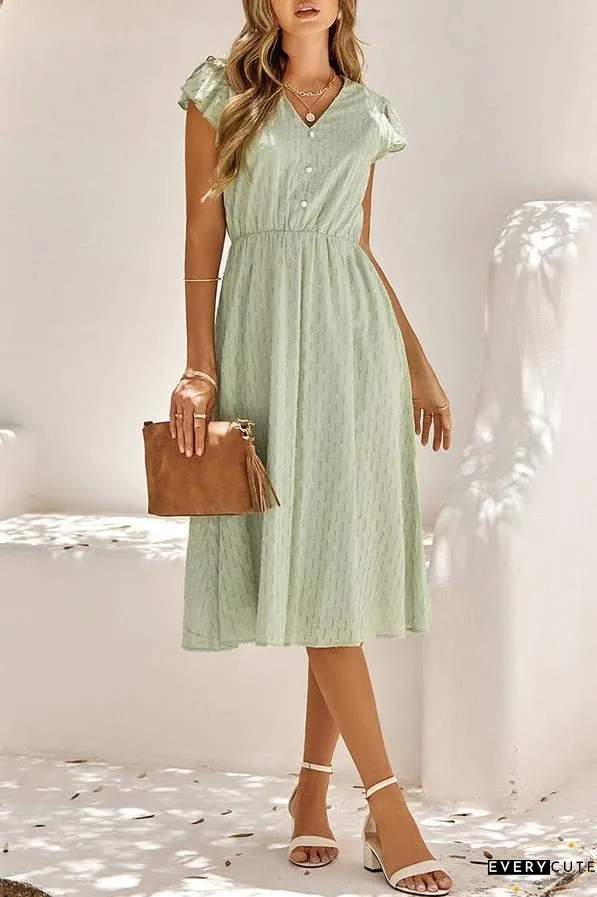 Sweet Elegant Solid V Neck A Line Short Sleeve Dress