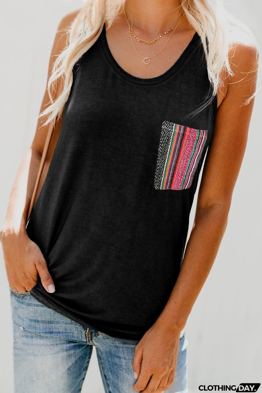 Casual Women Tank Top with Multicolor Pocket