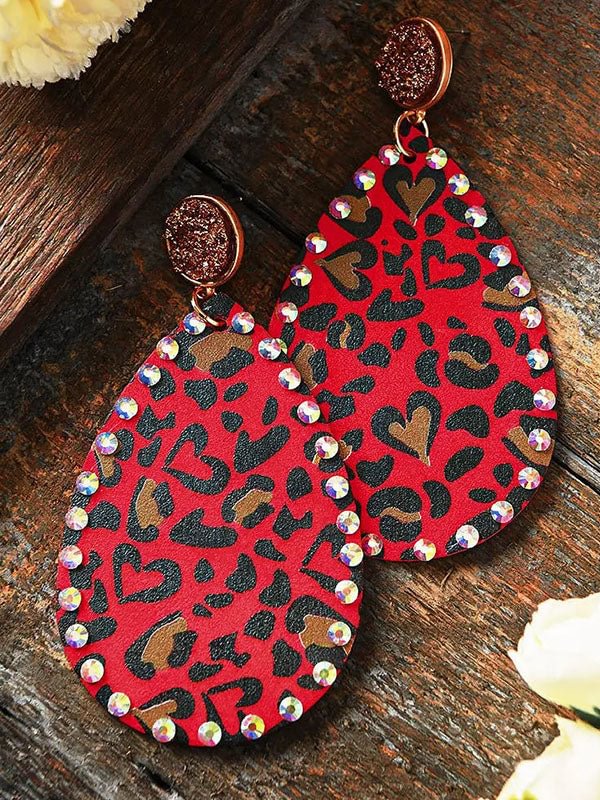 Women's Rhinestone Leopard Heart Earrings