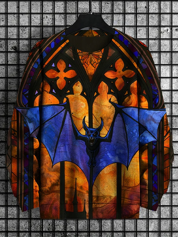 Men's Evil Bat Stained Church Window Print Casual Sweatshirt