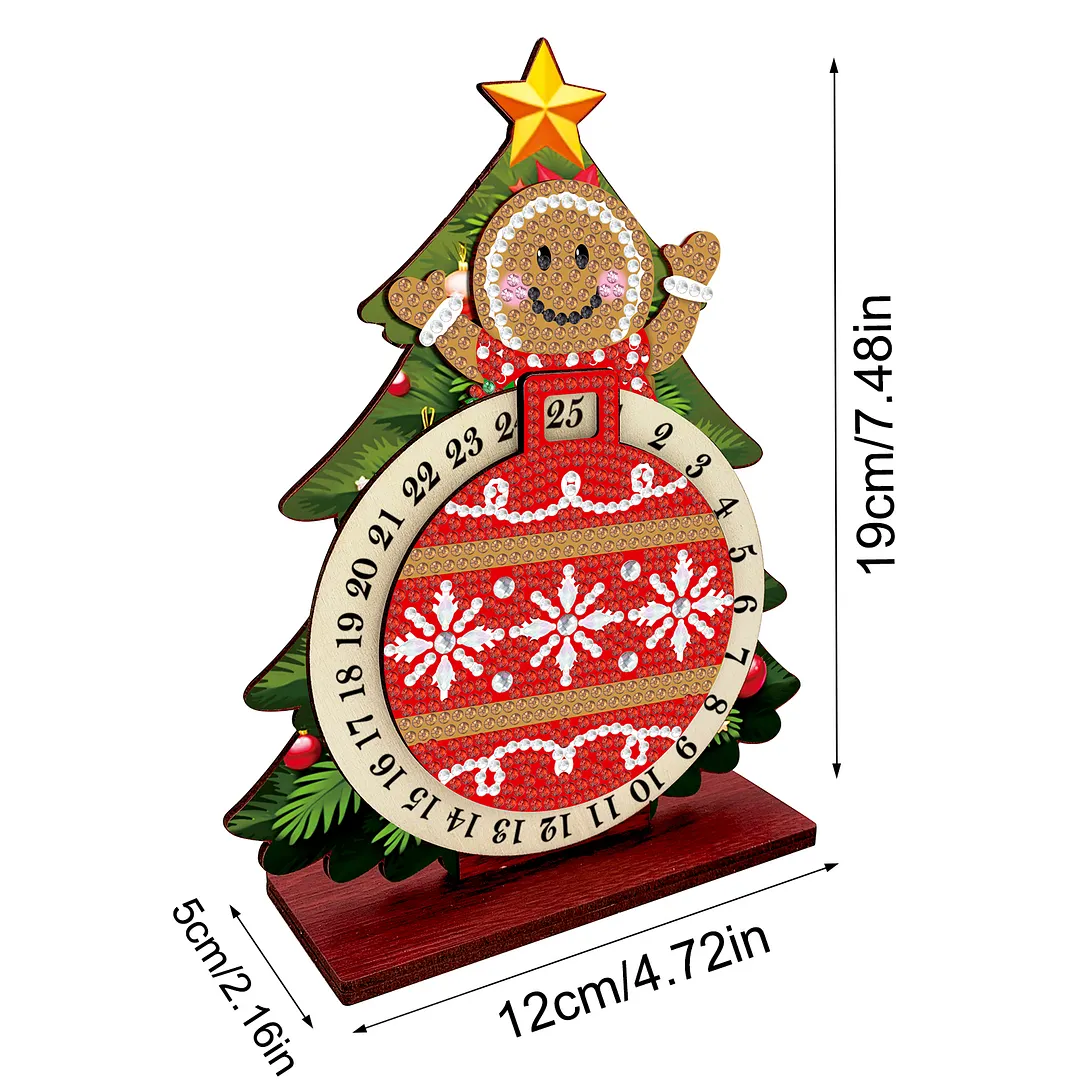 Gingerbread Man DIY Christmas Countdown Diamond Painting Tabletop Ornaments Kit 25 Days Crystal Art Craft Decoration Wooden for Living Room Home Office Decoration