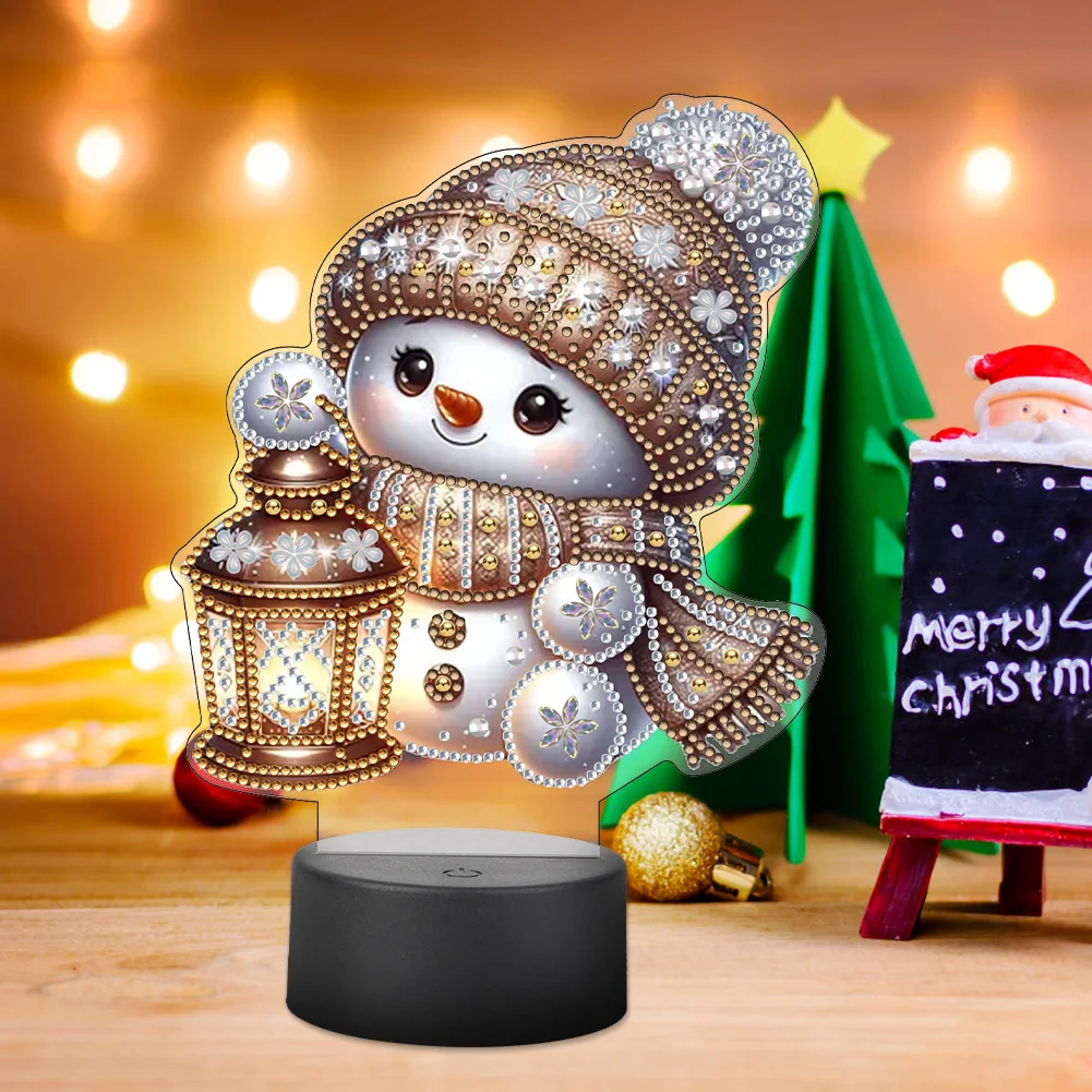 Acrylic Double Sided Xmas Snowman 5D Diamond Painting Night Light for Tabletop