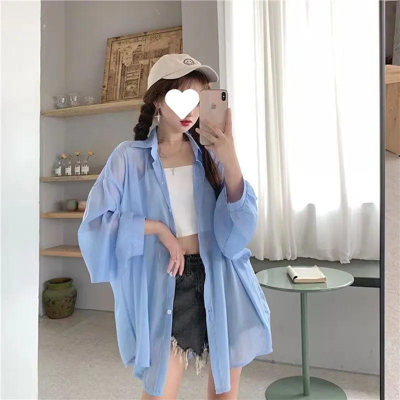 Brownm Brownm Thin Coat Women's Summer New Loose Anti-Ultraviolet Breathable Ice Sleeve Shirt Long-Sleeved Top