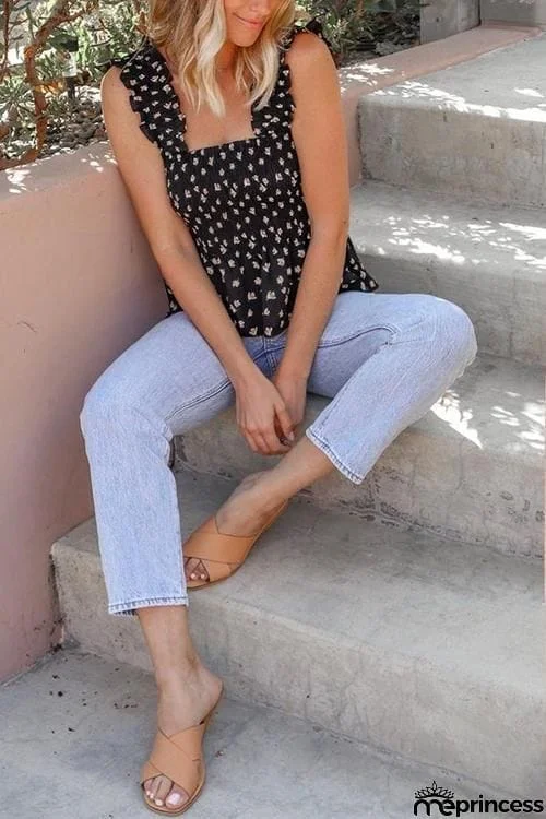 Elastic Floral Print Slip Top