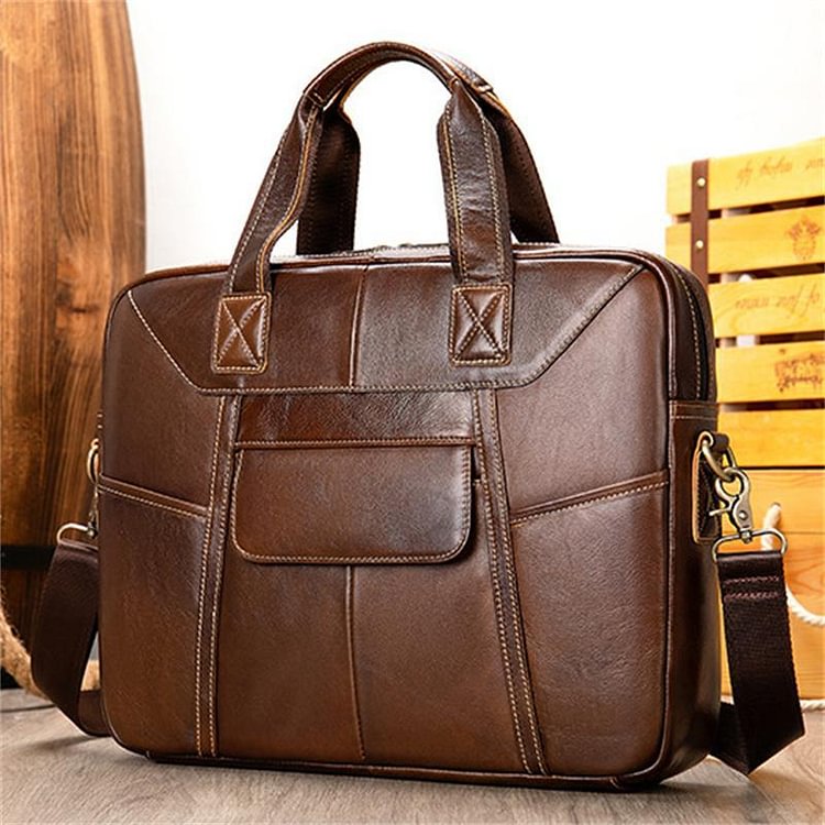 Men's Leather Briefcase Handbag Large Capacity Retro Shoulder Bag Crossbody Bag