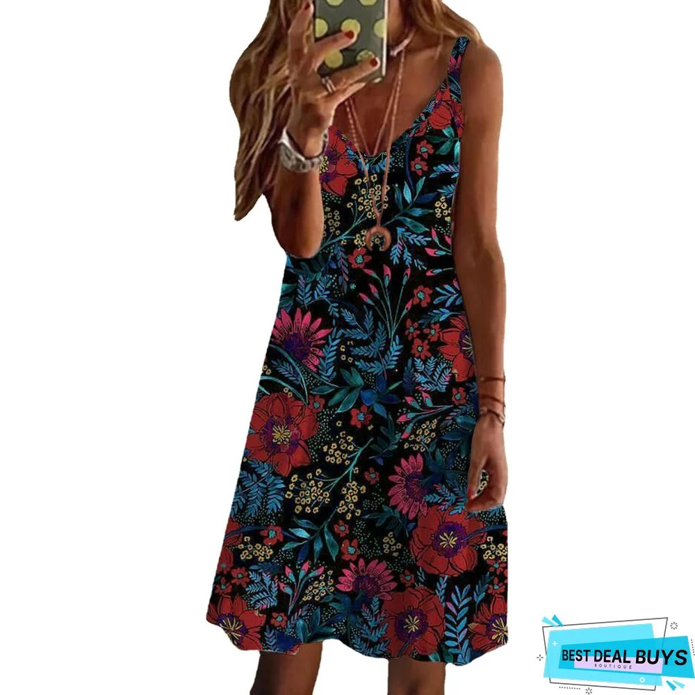 Women's New Flower Suspender Large Loose Dress