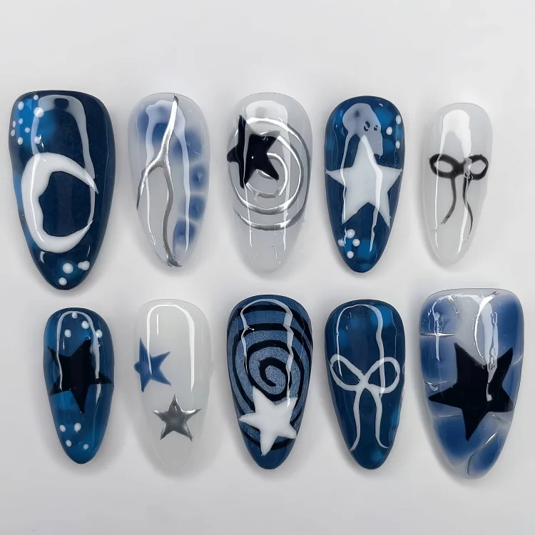Star Blue Press On Nails