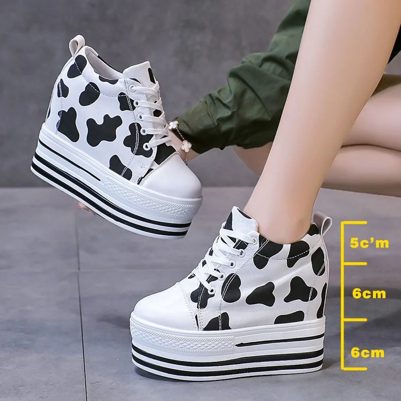 Fujin 12cm Super High heel Female Platform Wedge Shoes Chunky Women Casual Sneakers Female Spring Summer Loafer for female Shoes