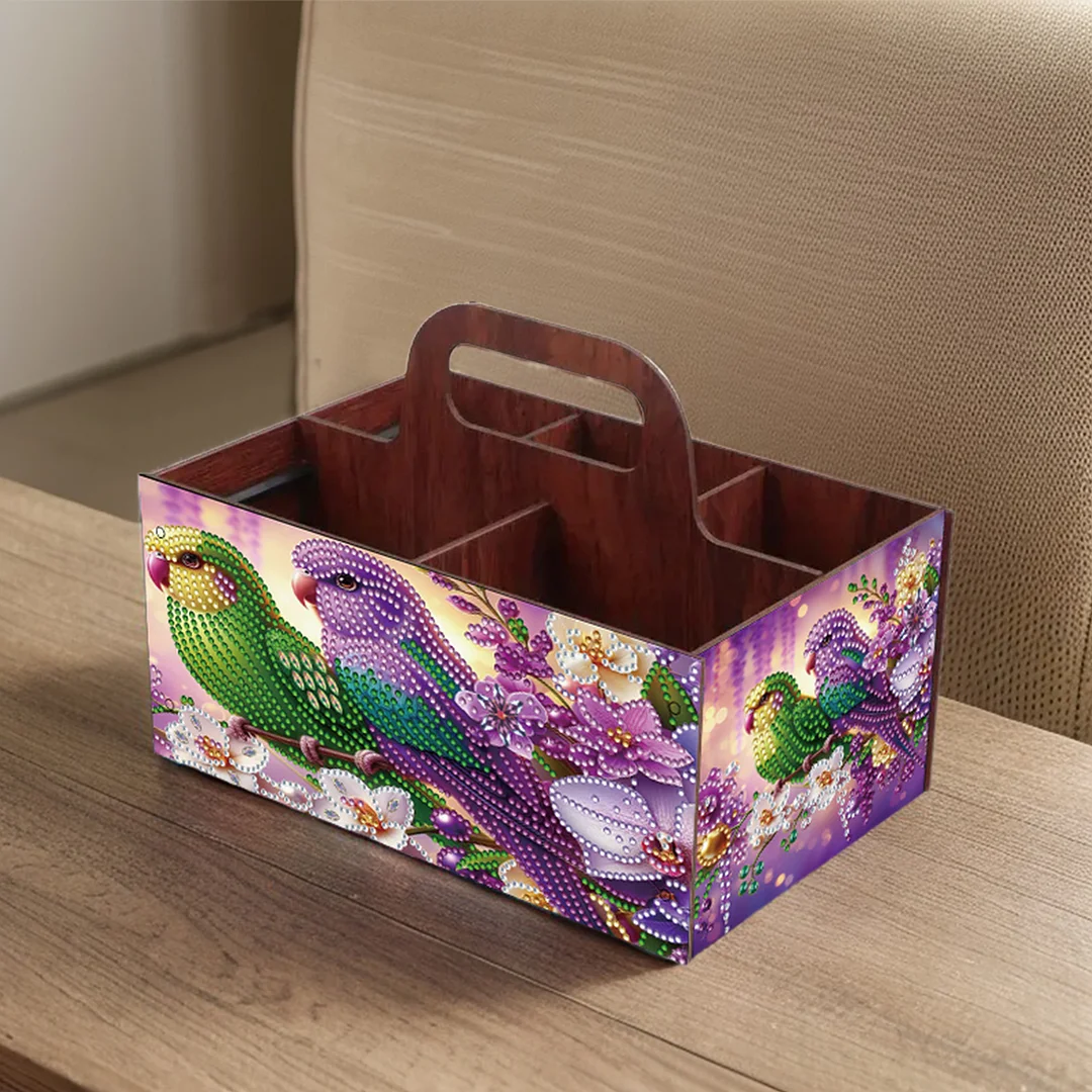 Completed Diamond Art Handmade Wooden Storage Box for Desktop Decor (Birdie B)