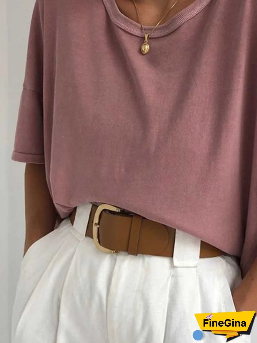 Deep Pink Short Sleeve Round Neck Cotton Solid T-shirt