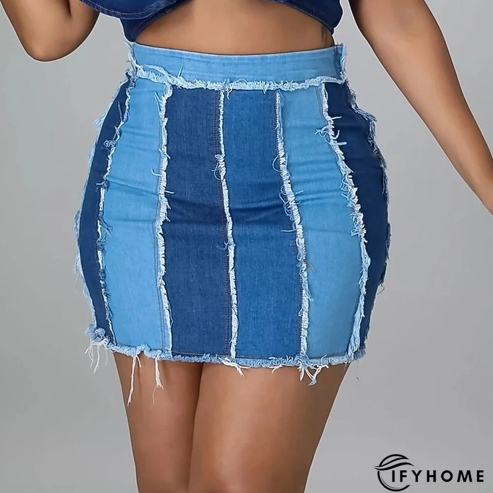 Women's Skirt Bodycon Mini Denim Blue Skirts Autumn / Fall Patchwork Streetwear Carnival Homecoming S M L | IFYHOME