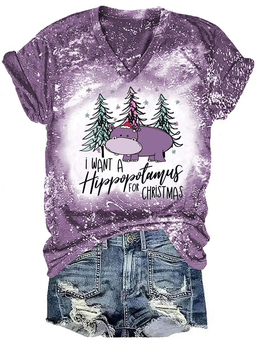 I Want A Hippopotamus For Christmas Tie Dye V-neck T-shirt