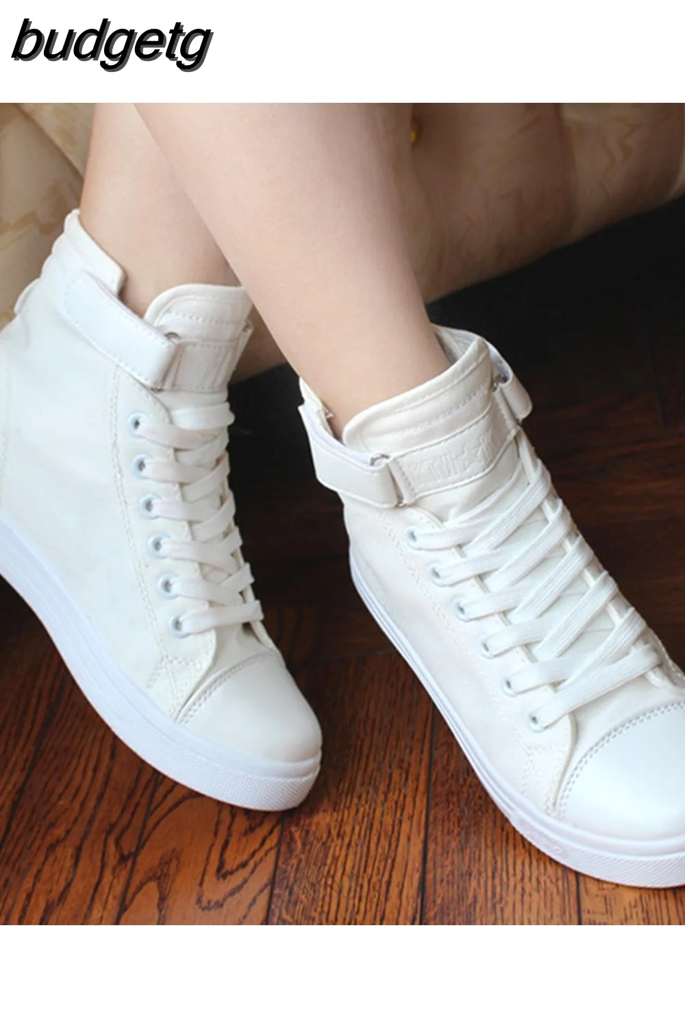 budgetg Shoes White Denim Sneakers Basket Femme Casual Shoes tenis feminino High Top Flat Shoes Trainers Women Zapatos Mujer