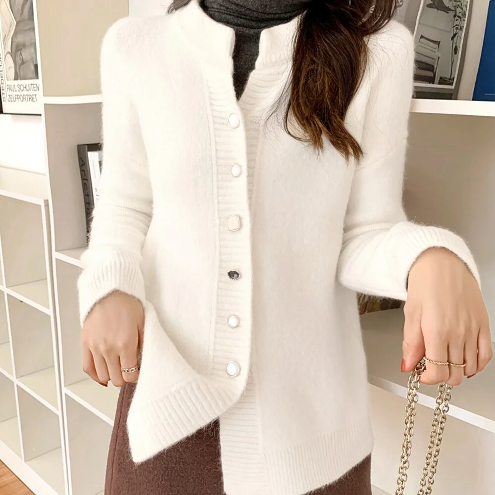 Women Cardigan Sweater Top Red White Knitted Sweater Coat Autumn Winter Good Quality Female Tops Cardigans Sweaters Outerwear