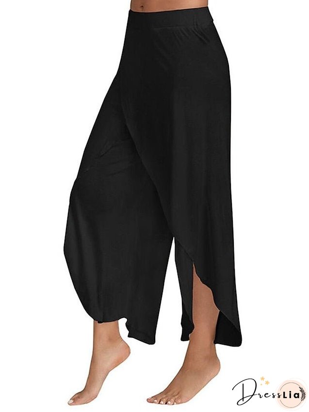Women's Culottes Wide Leg Chinos Pants Trousers Baggy Black White Wine Mid Waist Basic Casual / Sporty Casual Daily