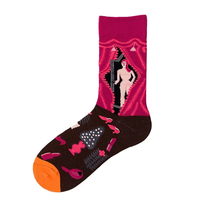 Unisex Painting Style Women Socks 100 Cotton Harajuku Colorful Kawaii Streetwear Full Socks Funny Cute Animal Striped 1 Pairs