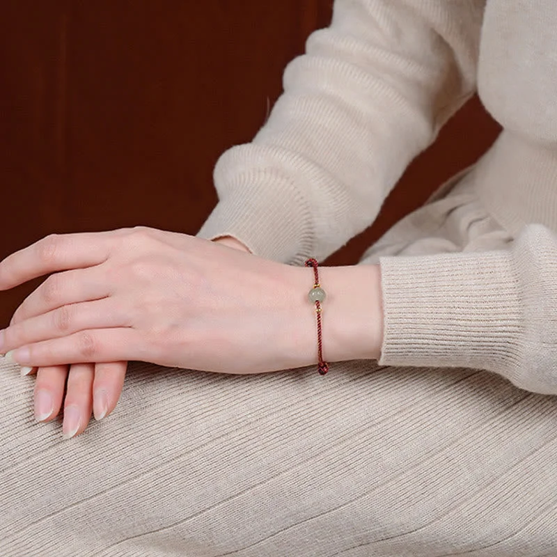 925 Sterling Silver Plated Gold Hetian Jade Lotus Luck Red String Bracelet