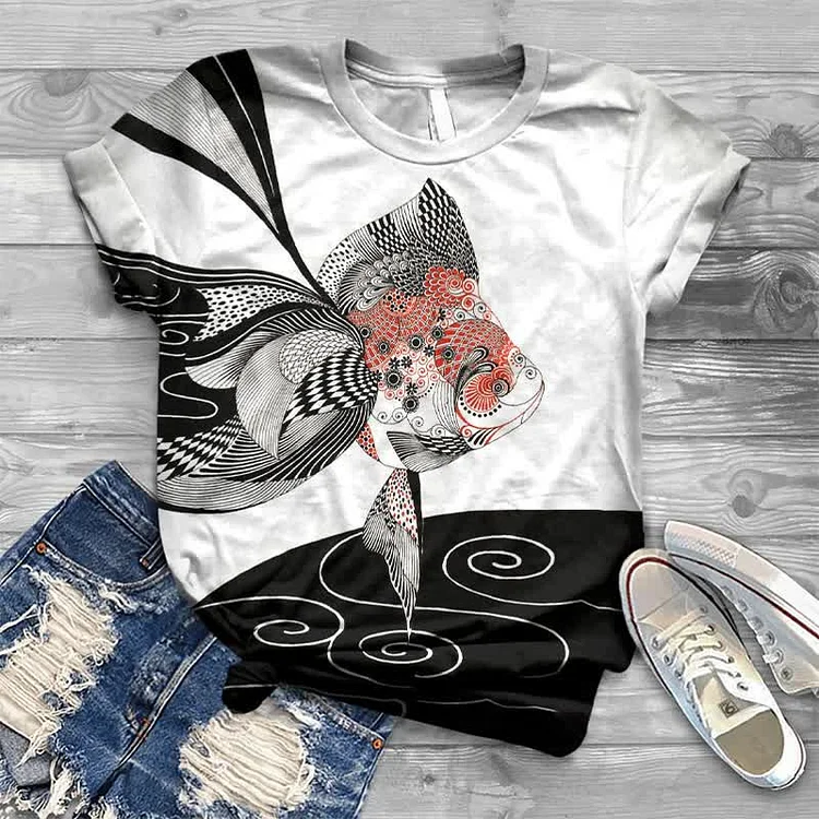 Ryukin Koi Japanese Print Crew Neck T-shirt