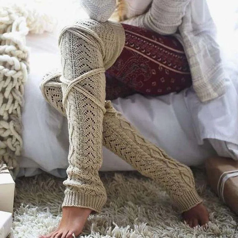 Leg Warmers Women Solid Thigh-high Over Knee Long Drawstring Breathable Lacing Womens Legs Warmer All-match Trendy Chic Warm New