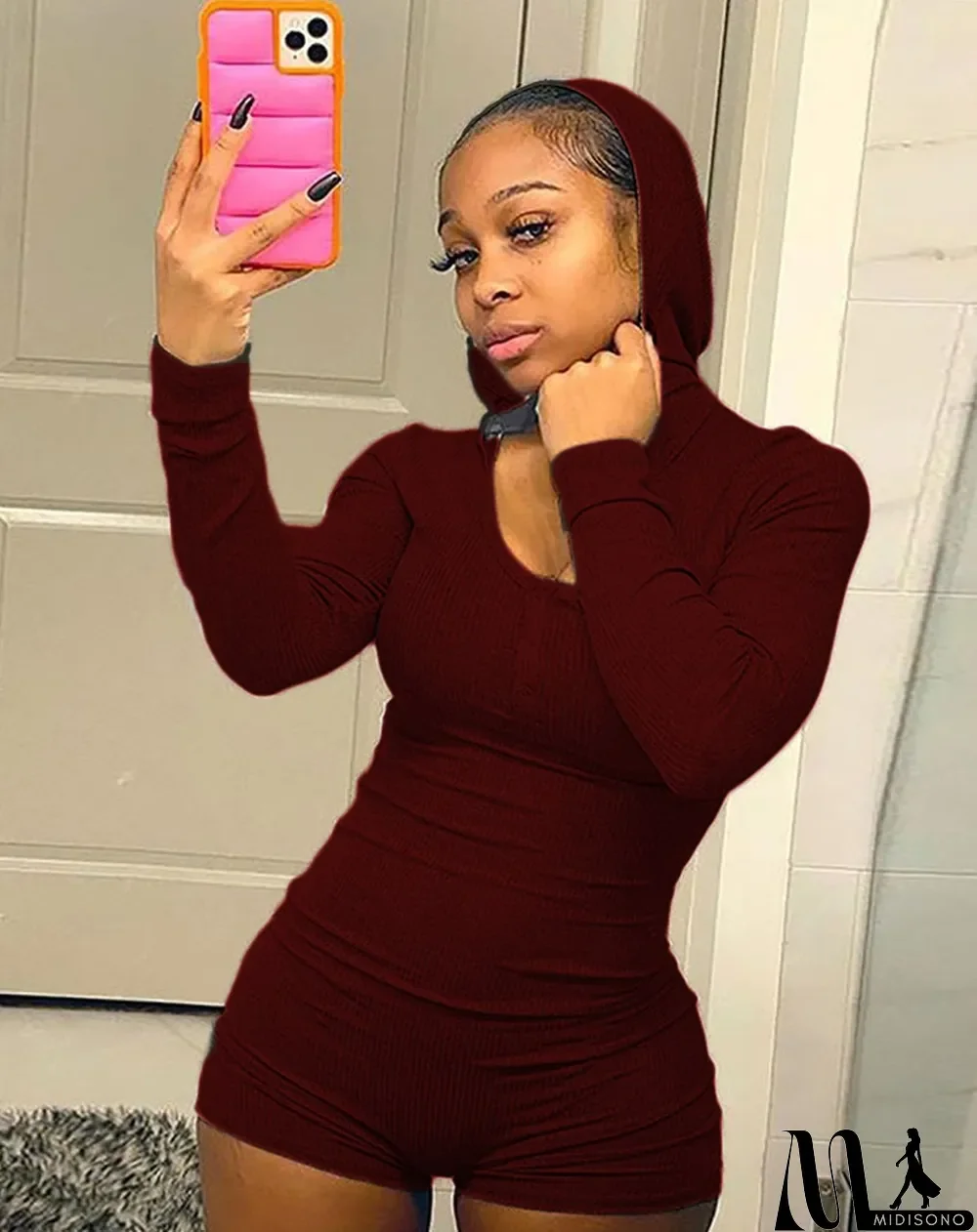 MidiSono - Autumn Sexy Tight Ribbed Hoody Rompers