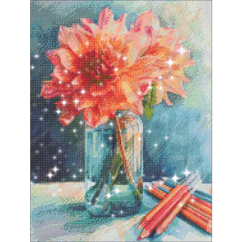 9CT Full Stamped Cross Stitch Bead Embroidery- Flower(Canvas|40*52CM)