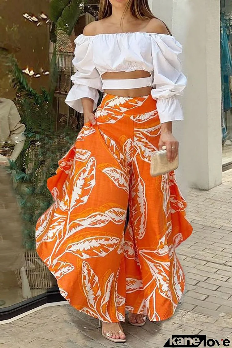 Off Shoulder Crop Top Wide Leg Pants Set