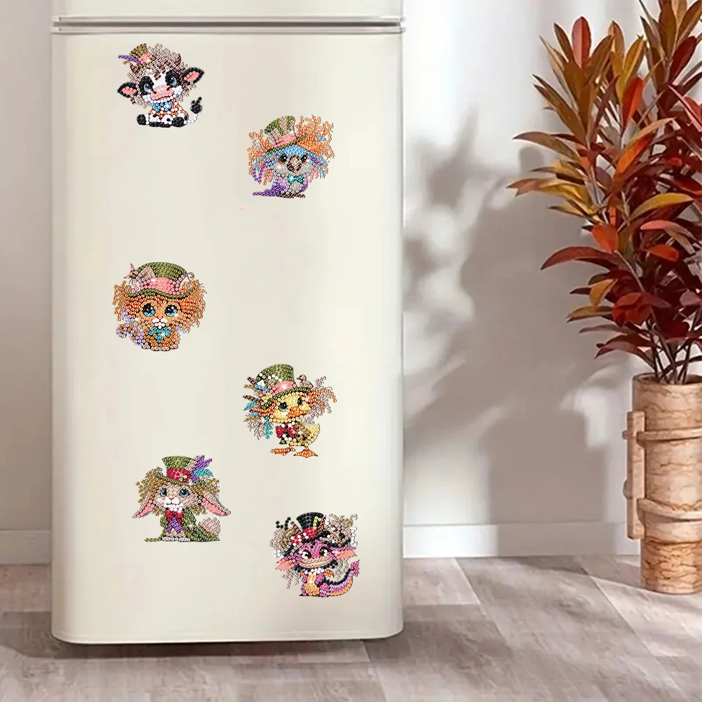 6Pcs DIY Animal Acrylic Special Shape Fridge Stickers Diamond Painting Fridge Magnet