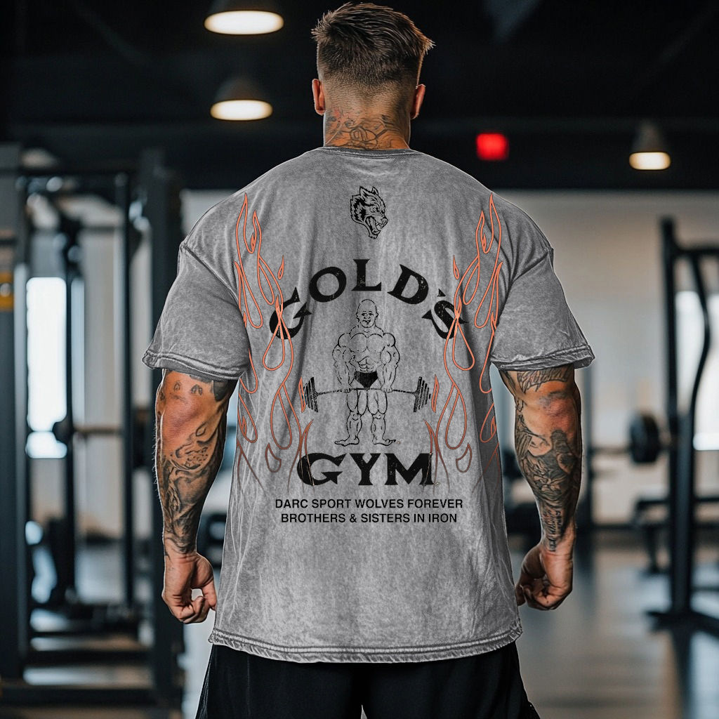 Gym Flame Graphics Black Washed T-shirt