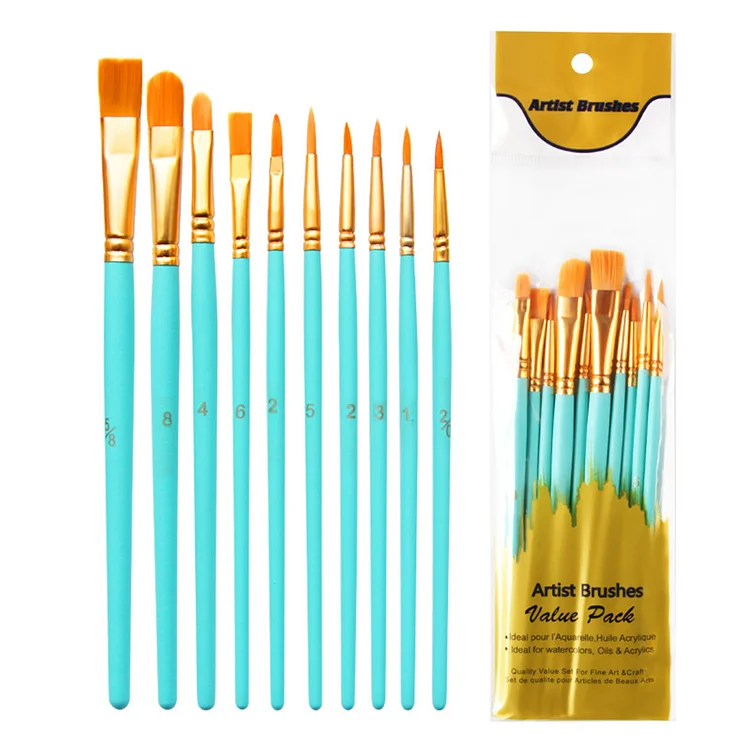10pcs Artist Paintbrushes Professional DIY Set for Oil Watercolor (Cyan)
